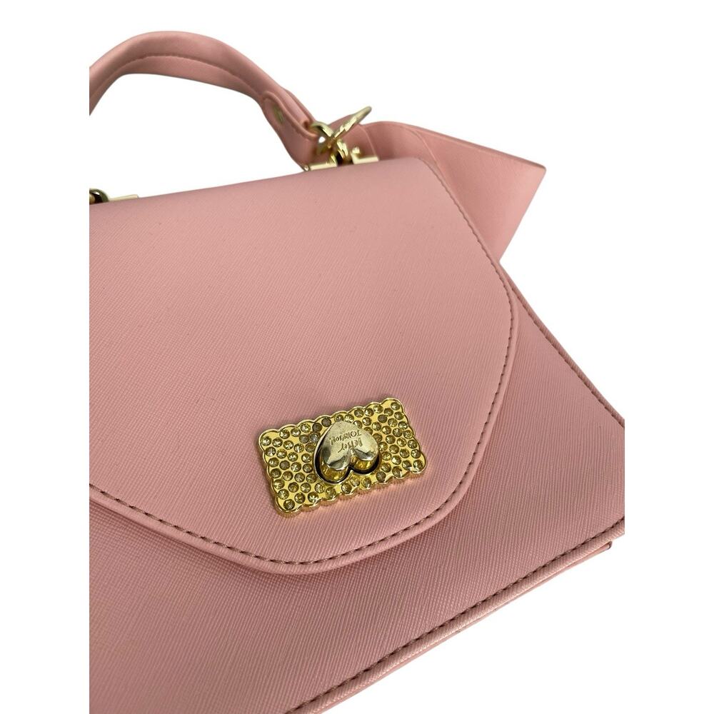 Betsey Johnson Pink Purse Bag Top Handle Strap Pink Bow - Picture 7 of 14